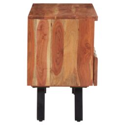 Orsina Two‑Drawer Acacia Media Unit, Natural Acacia Wood TV Cabinet with Open Shelf, Iron Legs Media Console - thumbnail 3