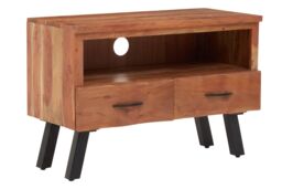 Orsina Two‑Drawer Acacia Media Unit, Natural Acacia Wood TV Cabinet with Open Shelf, Iron Legs Media Console - thumbnail 5
