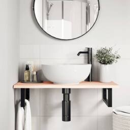 Berkfield Home Basin Shelf Wall Mounted Steel & Solid Wood Oak in Light Oak - thumbnail 3