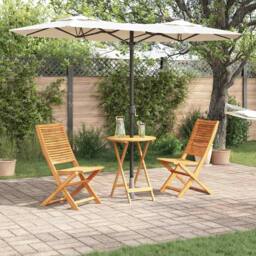 Berkfield Home Sturdy 3 Piece Folding Bistro Set - Solid Acacia Wood in Brown - thumbnail 2