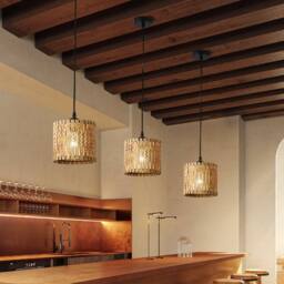 Garwarm Farmhouse Boho Wooden Pendant Light (Set of 3) (Set of 3) in Natural - thumbnail 1