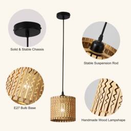 Garwarm Farmhouse Boho Wooden Pendant Light (Set of 3) (Set of 3) in Natural - thumbnail 9