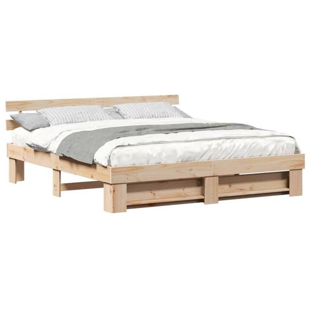 Berkfield Home Traditional with Headboard Brown 200 x 200 cm Solid pine wood in Natural - image 1