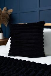 BHS Jumbo Cord with Plain Velvet Backing Cushion in Black - Size: 45 cm x 45 cm - thumbnail 1