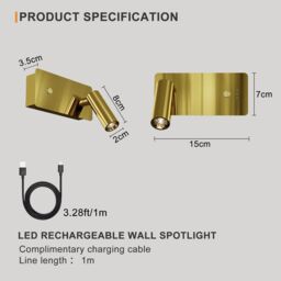 Harper Living Wall Spotlights Brass, antique gold Magnetic LED Rechargeable Wall Light - thumbnail 5