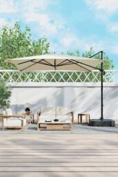 H&O Direct 3m x 3m Square Rotating Outdoor Cantilever Parasol with Plastic Base in Beige - thumbnail 2