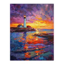 "Artery8 Seaside Sunset St Mary's Lighthouse Whitley Bay Wall Art Print - Size: W18"" x H24""" - thumbnail 1
