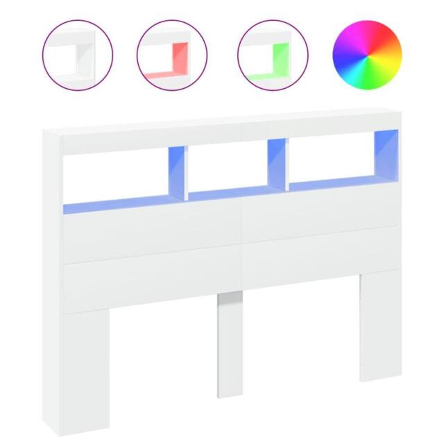 Berkfield Home Headboard Cabinet with LED White 140x17x102 cm - Size: 140 x 17 x 102 cm - image 1