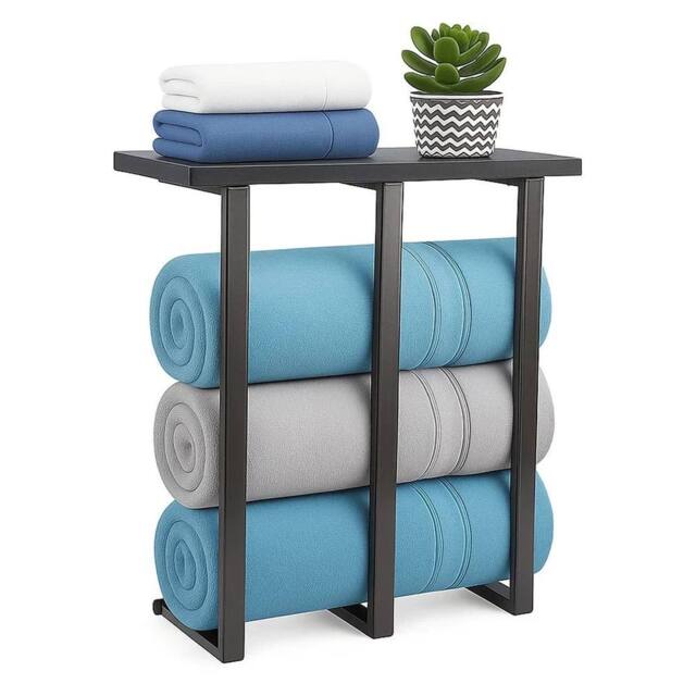 Nordara Black 3-Bar Towel Rack w/ Shelf Iron & Wood - image 1
