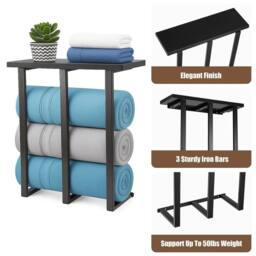 Nordara Black 3-Bar Towel Rack w/ Shelf Iron & Wood - thumbnail 2