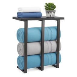 Nordara Black 3-Bar Towel Rack w/ Shelf Iron & Wood