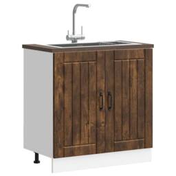 Berkfield Home Sink Base Cabinet Lucca Smoked Oak Engineered Wood in Brown - thumbnail 1
