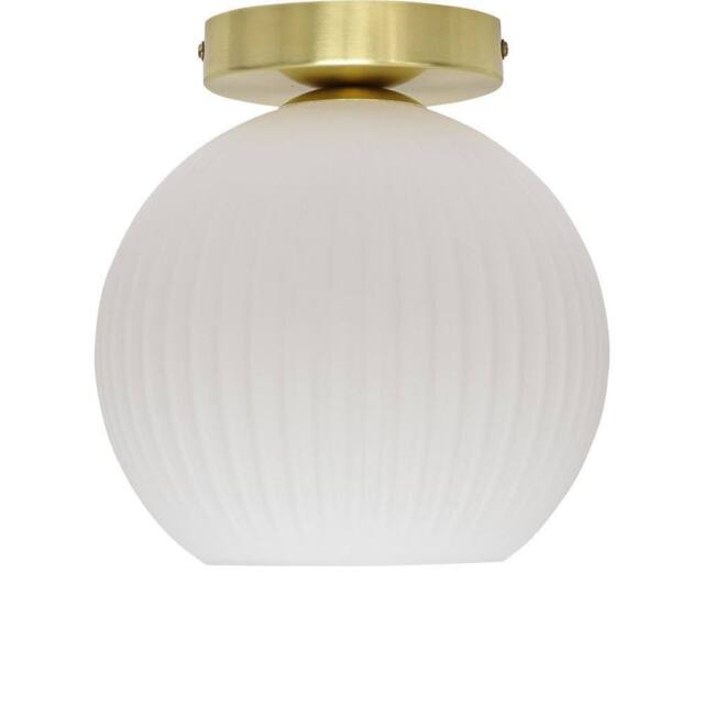 First Choice Lighting Betchley - White Ribbed Glass Globe Satin Brass Ceiling Light Fitting - image 1