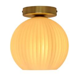 First Choice Lighting Betchley - White Ribbed Glass Globe Satin Brass Ceiling Light Fitting - thumbnail 2