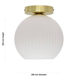 First Choice Lighting Betchley - White Ribbed Glass Globe Satin Brass Ceiling Light Fitting - thumbnail 5