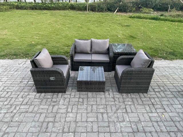 Fimous Wicker PE Rattan Garden Furniture Set Outdoor Lounge Sofa Set with Love Sofa Coffee Table Side Table in Dark Grey - image 1