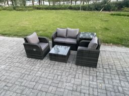 Fimous Wicker PE Rattan Garden Furniture Set Outdoor Lounge Sofa Set with Love Sofa Coffee Table Side Table in Dark Grey - thumbnail 2