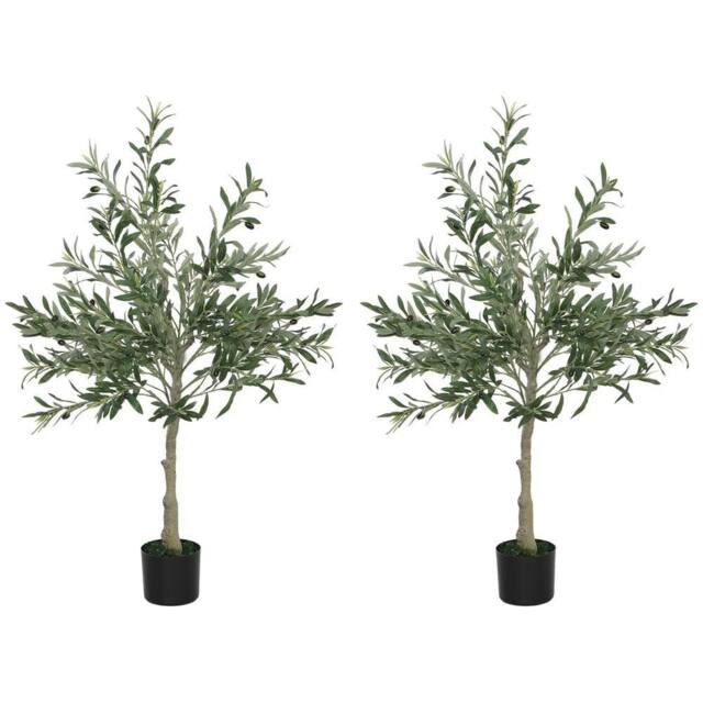 Havendro 2 Pack Indoor Artificial Plants, Faux Potted Silk Olive in Green - image 1