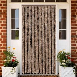 Berkfield Home Fly Curtain Beige & Dark Brown 100x220 cm Chenille