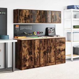 Berkfield Home Garage Wall Cabinets 2 pcs Smoked Oak Engineered Wood in Brown - thumbnail 4