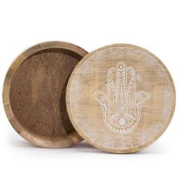 KDMD Big Round Box 17.5x7.5cm - Hamsa Whitewash in Brown - Size: 17.5x7.5 cm - thumbnail 2