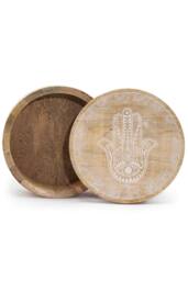 KDMD Big Round Box 17.5x7.5cm - Hamsa Whitewash in Brown - Size: 17.5x7.5 cm - thumbnail 1