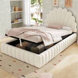 Matteo Women's 3FT Single Ottoman Storage Bed - Velvet Princess Shell Headboard in Beige - thumbnail 5