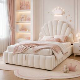 Matteo Women's 3FT Single Ottoman Storage Bed - Velvet Princess Shell Headboard in Beige - thumbnail 3