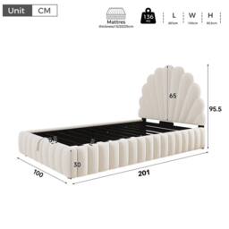 Matteo Women's 3FT Single Ottoman Storage Bed - Velvet Princess Shell Headboard in Beige - thumbnail 6