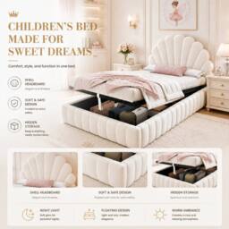 Matteo Women's 3FT Single Ottoman Storage Bed - Velvet Princess Shell Headboard in Beige - thumbnail 8