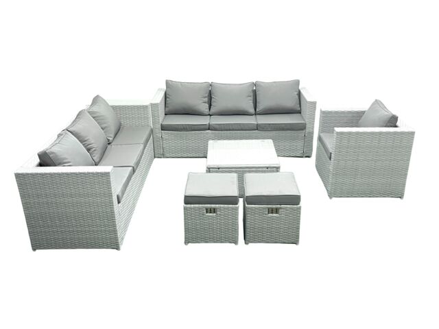 Fimous Wicker PE Rattan Sofa Garden Furniture Set with Armchair Square Coffee Table 2 Small Footstools Light Grey Mixed - image 1