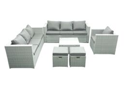 Fimous Wicker PE Rattan Sofa Garden Furniture Set with Armchair Square Coffee Table 2 Small Footstools Light Grey Mixed - thumbnail 2