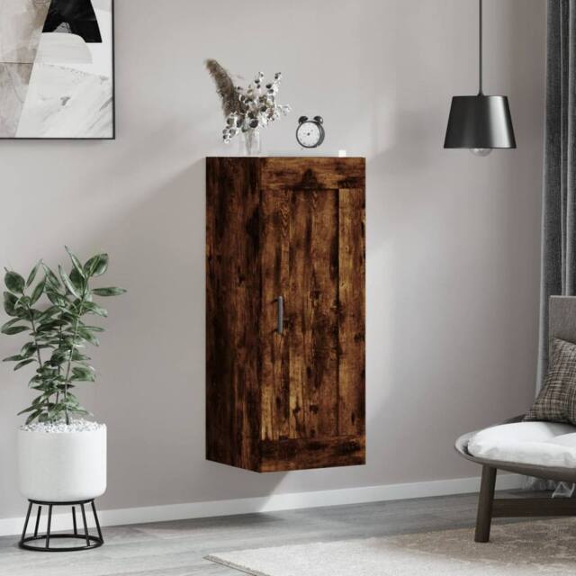 Berkfield Home Wall Mounted Cabinet Smoked Oak 34.5x34x90 cm Engineered Wood in Brown - image 1