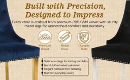 Hygrad Built to Survive 2 X Velvet Upholstered Seat Luxury Dining Accent Chair With Gold Metal Legs Gold For Home Office Study Hallway - Black - thumbnail 4