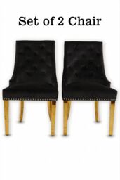 Hygrad Built to Survive 2 X Velvet Upholstered Seat Luxury Dining Accent Chair With Gold Metal Legs Gold For Home Office Study Hallway - Black - thumbnail 9