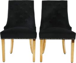 Hygrad Built to Survive 2 X Velvet Upholstered Seat Luxury Dining Accent Chair With Gold Metal Legs Gold For Home Office Study Hallway - Black - thumbnail 2