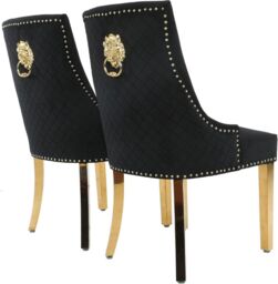 Hygrad Built to Survive 2 X Velvet Upholstered Seat Luxury Dining Accent Chair With Gold Metal Legs Gold For Home Office Study Hallway - Black