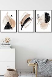 ARTZE Abstract Black Beige Watercolour Shapes Framed Wall Art - Medium - Size: W45 cm x H62 cm x D20mm
