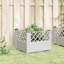 Berkfield Home Beautiful Garden Planter with Pegs White 43.5x43.5x43.5 cm PP - thumbnail 1