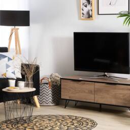 Wyld and Coco TV Stand for 55-inch TV - Light Wood and Black Metal Cabinets in Brown - thumbnail 1
