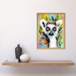"Artery8 Wall Art Print Lemur Portrait Folk Art Watercolour Painting Art Framed in Light Oak - Size: W12"" x H16""" - thumbnail 2