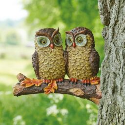 mysmartbuy Baby Owls Branch Hanger Ornament - Weatherproof Resin Hand Painted Outdoor Garden Novelty Hanging Decoration - H23 x W20 x D10cm in Brown - thumbnail 1
