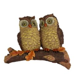 mysmartbuy Baby Owls Branch Hanger Ornament - Weatherproof Resin Hand Painted Outdoor Garden Novelty Hanging Decoration - H23 x W20 x D10cm in Brown - thumbnail 2