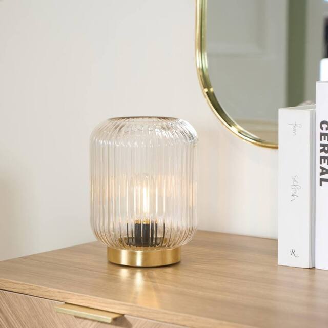 OHS Glass Cordless Table Lamp LED Battery Operated Night Light in Gold - image 1