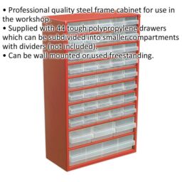 Loops 310 x 145 x 510mm 44 Drawer Parts Cabinet - RED - Wall Mounted / Standing Box - thumbnail 2