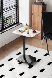 Living and Home Modern Minimalist C Shaped Side Table with Lockable Wheels in Off-White - thumbnail 2