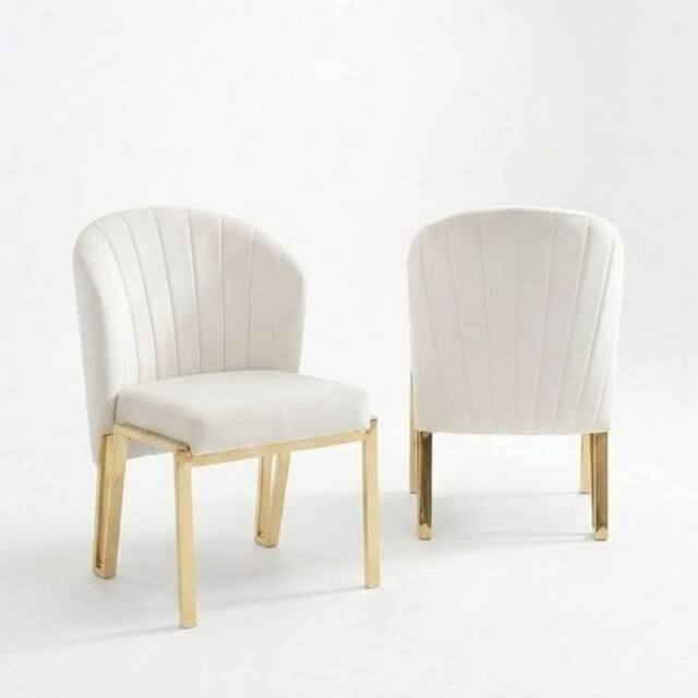 HOME LUXE INTERIOR Set of 2 Beige Velvet Fabio Dining Chairs with Luxury Gold Frame - image 1