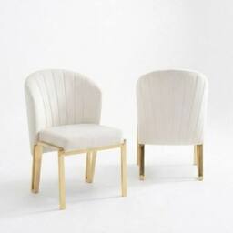 HOME LUXE INTERIOR Set of 2 Beige Velvet Fabio Dining Chairs with Luxury Gold Frame - thumbnail 1