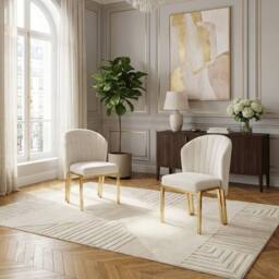HOME LUXE INTERIOR Set of 2 Beige Velvet Fabio Dining Chairs with Luxury Gold Frame - thumbnail 2