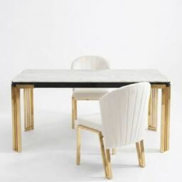 HOME LUXE INTERIOR Set of 2 Beige Velvet Fabio Dining Chairs with Luxury Gold Frame - thumbnail 5